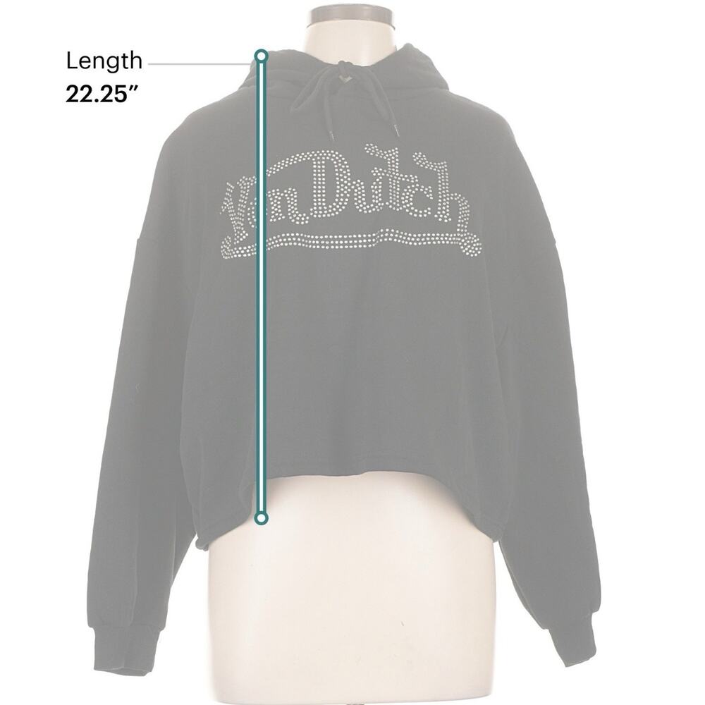 Von Dutch Vintage Womens Size L Black Cropped Jeweled Logo Pullover Hoodie Y2K - Picture 8 of 10